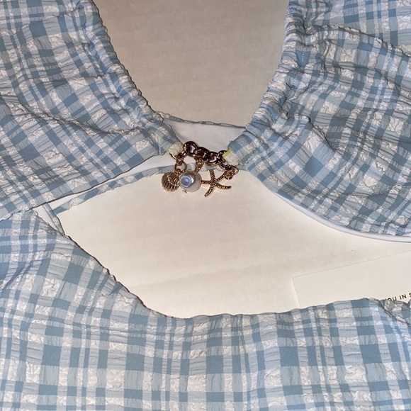 L*Space Rizzo seersucker blue and green and white swim suit xsmall - Picture 7 of 10